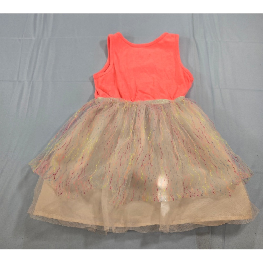 Cat & Jack Tulle Rainbow Sprinkles Dress Toddler 4T Coral Pink Sleeveless Scoop - Picture 4 of 9